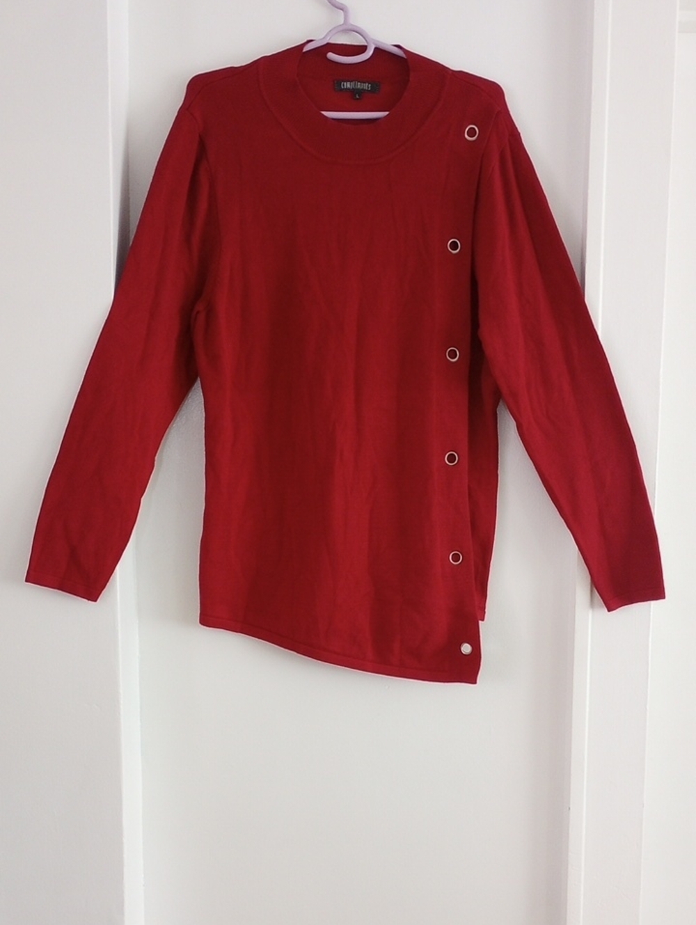 Compliments Red Crewneck Sweater Side Grommet Detail Size L